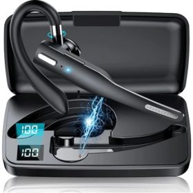 Trucker Wireless Headset Bluetooth 5.1 Earpiece Dual Mic Earbud Noise Cancelling (Option: Black)